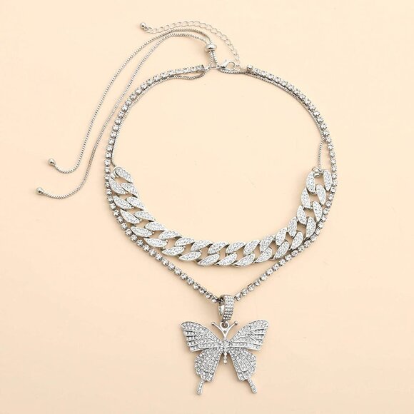 Boutique Jewelry - Necklace Tennis Link Chain Butterfly Necklace Iced